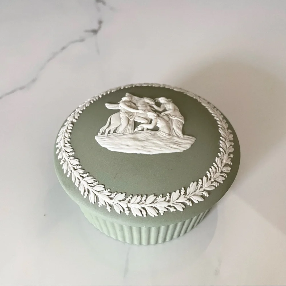 Trinket or Jewelry Box - Green Jasperware by Wedgwood